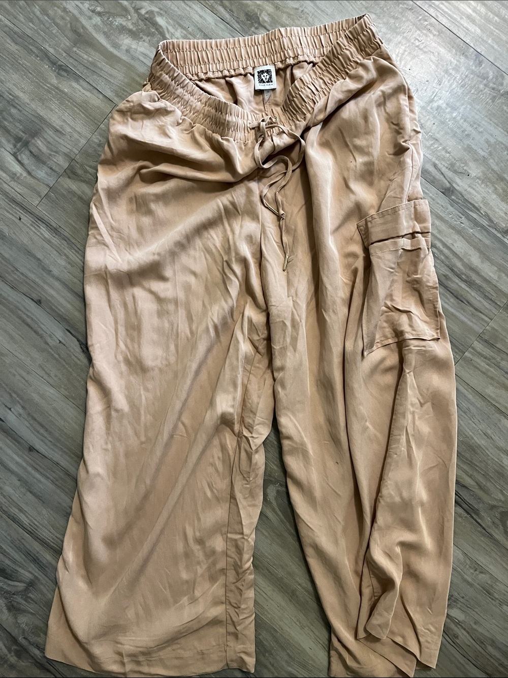 Anne Klein Wide Leg Drawstring Cargo Pants in Light Tan